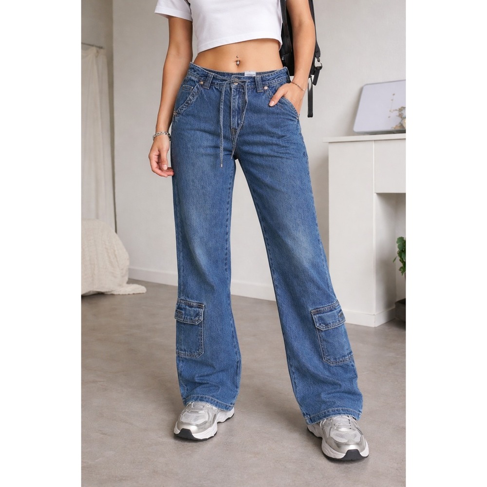 REVOLT Jeans Co. Women's 3 Cargo Denim Streetwear Y2K Utility Skater Distressed